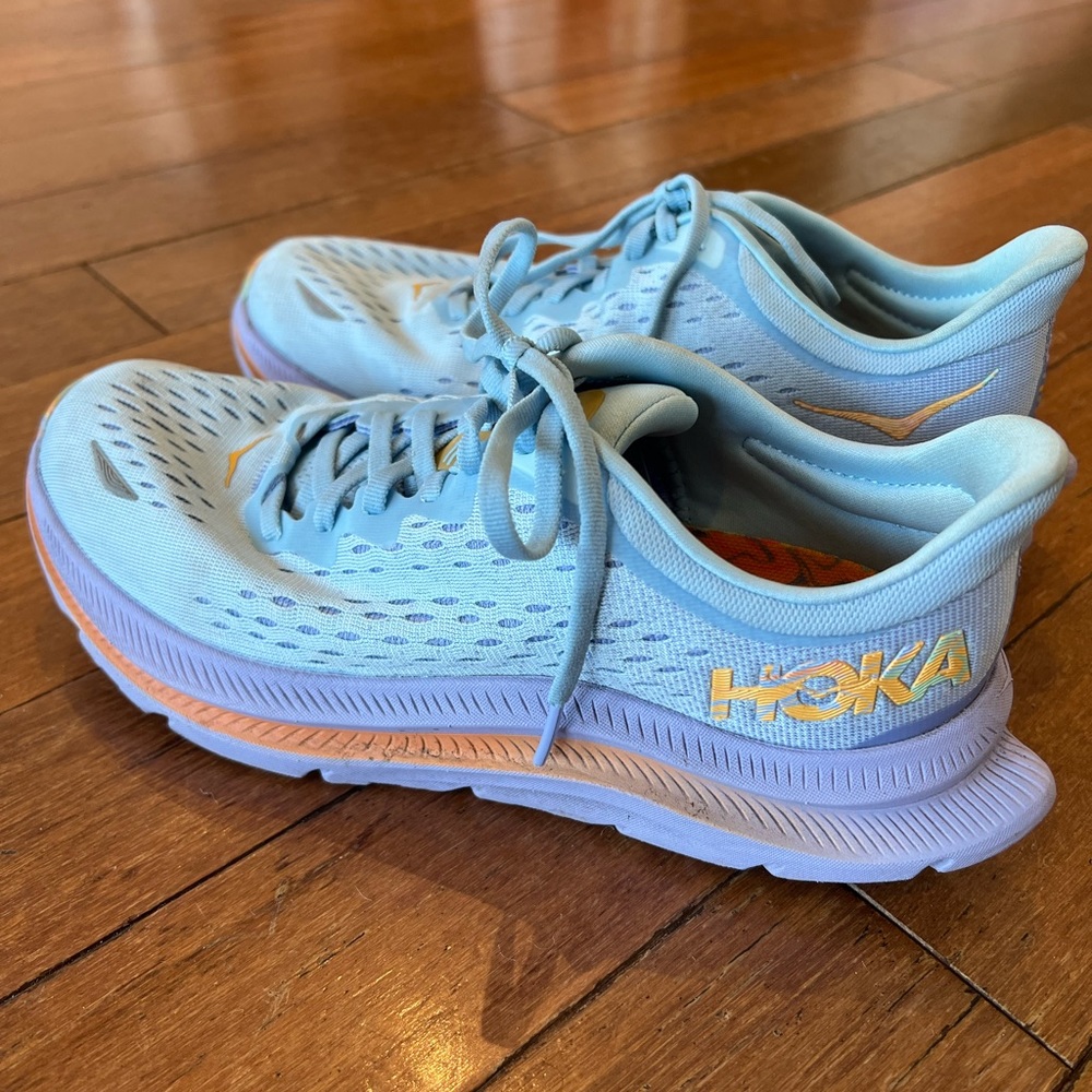 Hoka Blue and Orange Athletic Shoes